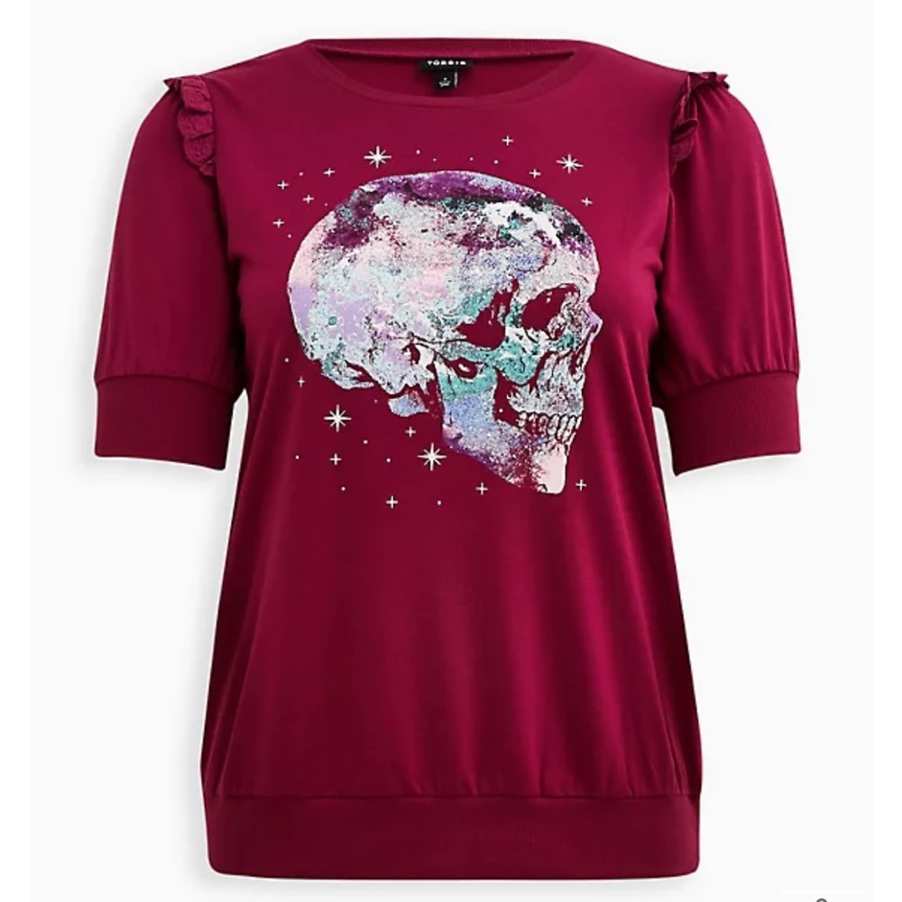 ☠️NWT Torrid Skull Graphic Short Sleeve French Terry Sweatshirt 4X☠️